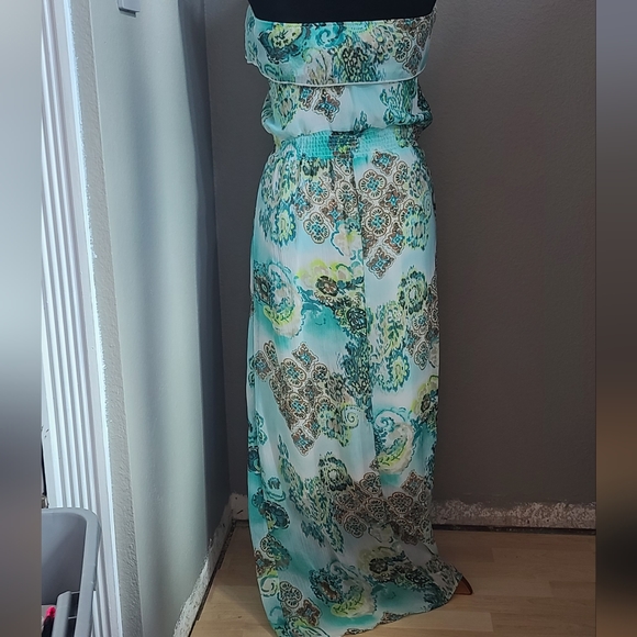 Strapless Flowy Boho Printed Strapless Maxi Dress Sunmertime - Picture 4 of 10